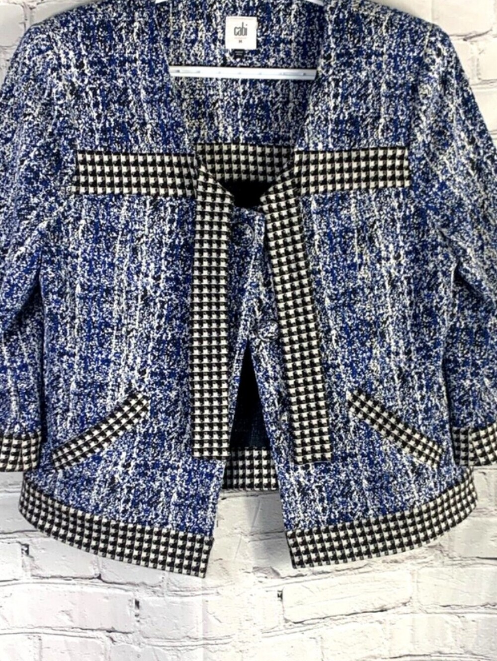 CaBi Tweed-Style Women's Jacket in Blue and Black Houndstooth Trim